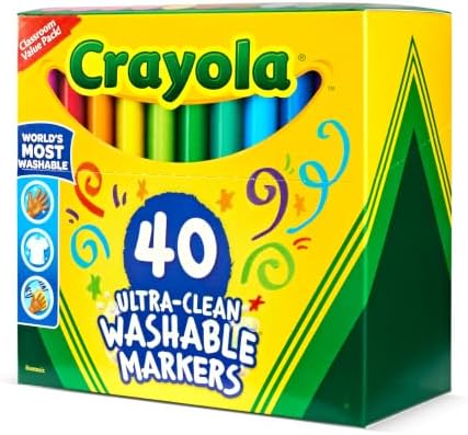Crayola Ultra Clean Washable Markers (40ct), Teacher School Supplies for Kids, Broad Line Colored Markers, Art Marker Set, Ages 3+