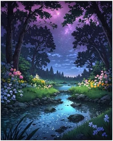 Lovepefe Forest Rivulet Paint By Numbers Kit for Adults, Paint by Number Kits for Beginner Acrylic On Canvas Forest Night Oil Painting Kit Adults Kits for Gift Home Wall Decor 16x20 Inch