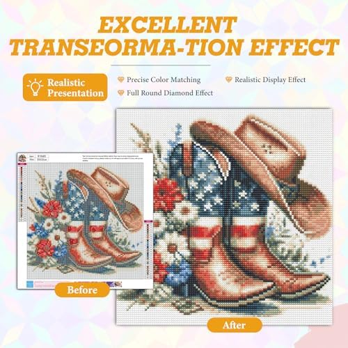 Cowboy Boot Diamond Art Kits for Adults Beginners 14x14 in, DIY Craft Gift