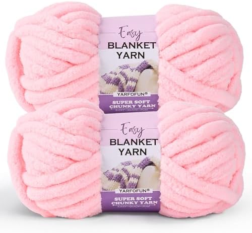 2 Pack Chunky Chenille Yarn for Crocheting Hand Knitting,Soft Thick Bulky Chunky Fluffy Plush Velvet Crochet Blanket Yarn for Crocheting Baby Blankets/DIY Crafts/Home Decor 2 * 100g(Pink)