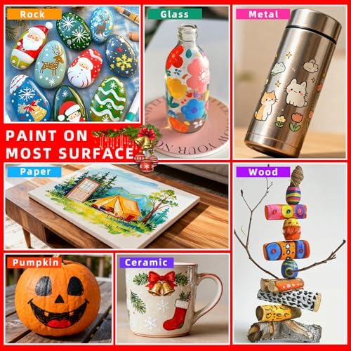 Aen Art 60 Colors Brush Tip Acrylic Markers, Water-Based Acrylic Paint Pens for Glass, Stone, Fabric, Ceramic, Wood, Canvas, Rock Painting, Card Making and DIY Crafts