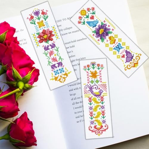 ORIGACH 6 Set Vintage Folk Floral Cross Stitch Bookmark Kit for Beginner