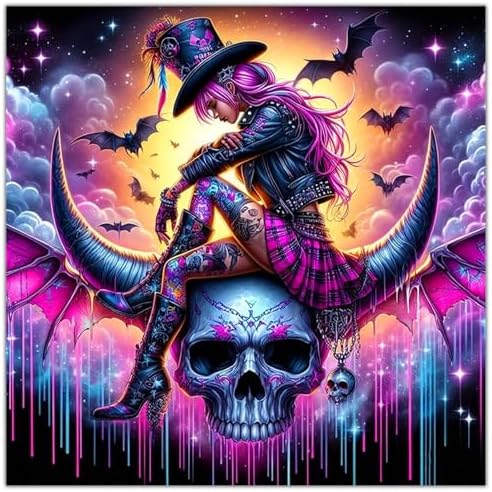 Lophomie Diamond Art Kits for Adults, 5D Witch Skull Diamond Painting Kits
