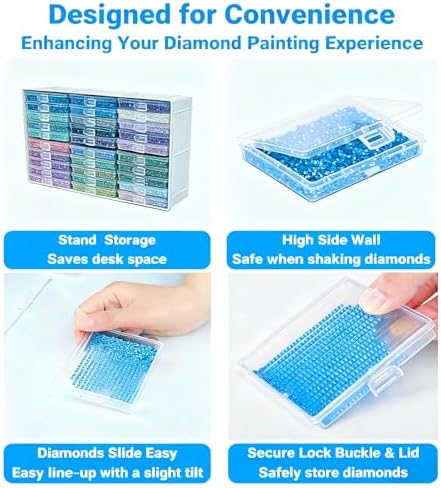 LEIYULY 60PCS 2-in-1 Diamond Art Tray & Storage with Lids, Diamond Painting Trays, Bead Storage and Arrangement, Diamond Art Kits for Adults