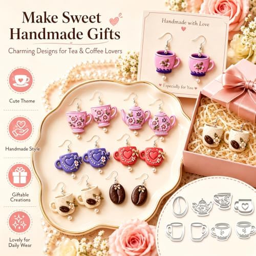 9Pcs Tea Coffee Clay Cutters for Polymer Clay Earrings