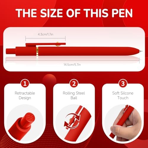 YOXMJDB 6 Pcs Red Ink Pens for Journaling 0.5mm Fine Point Red Gel Ink Pens, Smooth Writing Quick Dry Pen for Note Taking, Gift Set for Women & Men (6 Pcs Red Gold)