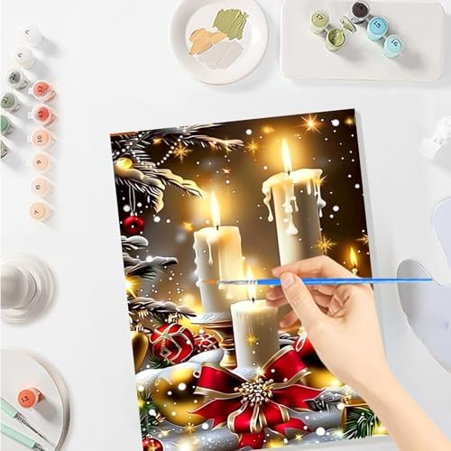 SENQAO Candles Paint by Numbers for Adults Beginners Framed, Christmas Adults' Paint-by-Number Kits, Adult Paint by Number Kits on Canvas, Acrylic Number Painting for Home Decor, 8x12inch