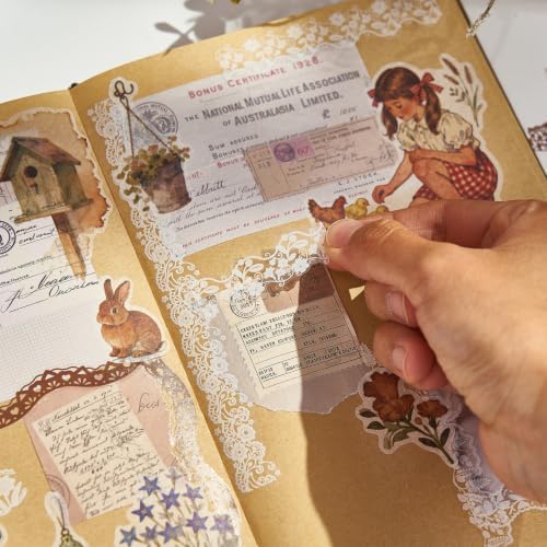 200 Pcs Vintage Brown & White Lace Border Stickers for Scrapbook