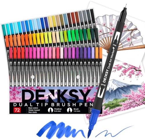 72 Watercolor Markers Set | Water Color Pens with Brush & Fineliner, Water-Based Art Markers | Dual Tip Markers for Adult Coloring, Lettering, Calligraphy, Sketching, Journaling & Illustration