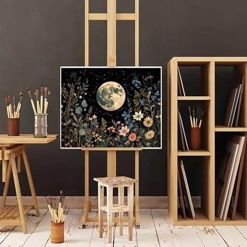 Natuyalo Paint by Numbers for Adults Beginner, Moon Phases and Flowers Adult Paint by Number Kits on Canvas, DIY Acrylic Easy Painting by Numbers for Home Wall Decor 16x20 Inch