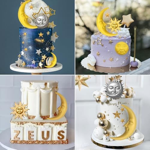 Sun Face Moon Star Silicone Molds 2Pcs Star Fondant Cake Mold Ramadan Eid Mubarak Chocolate Molds Sun Candy Polymer Clay Mold for Baking Craft Gum Biscuits Mousse