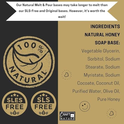 Craft & Nature 4 LB All Natural Clear Moisturizing Glycerin Melt And Pour Soap Base for Soap Making (4 Pound, Honey (Unscented))