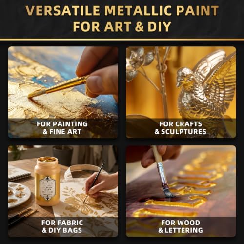 Falling in Art Gold Metallic Acrylic Paint, 8 fl oz Heavy Body Gold Leaf Paint, Non-Toxic Art Paints for Metal, Furniture, Canvas, and DIY Crafts