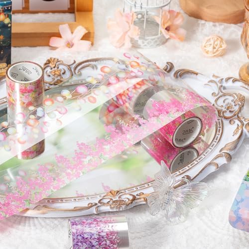 Vintage Floral Wide Washi Tape, 6 PET Rolls for Journaling Crafts | 6 wide PET rolls for journaling supplies, scrapbook supplies, junk journals, card making, DIY crafts and gift wrappin