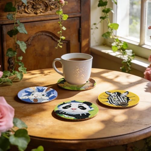 Leatrice 8 PCS Diamond Art Coasters Set Diamond Painting Kits for Adults
