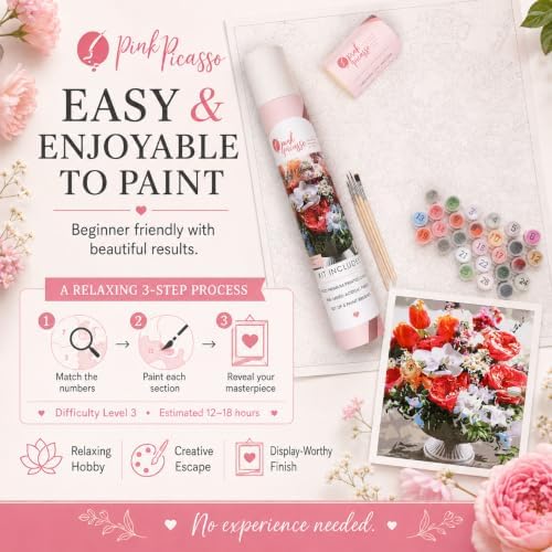 Pink Picasso Paint by Number Kit, for Adults & Teens,16x20, Blissful Blooms