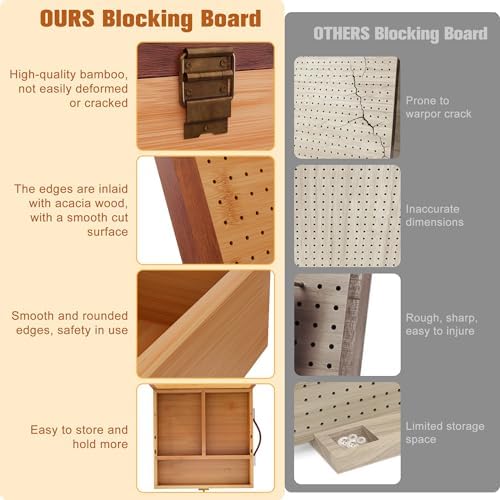 OCPO HOME 12'' Crochet Blocking Board - with Storage Drawer & 20 Pegs, Bamboo Granny Square Blocking Board for Crochet Projects, Ideal Crocheting Gifts for Crocheters