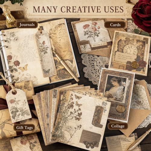 Vintage Scrapbook Paper- 192 Aesthetic Decorative Craft Pages, (4.3" x 6") for Junk Journaling, DIY Collage, Travel Diary & Scrapbooking Supplies
