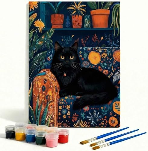 Amphol Paint by Numbers Kit for Adults - 16x20 Inch Black Cat DIY Paint by Number Canvas Art Kit, Oil Painting Kit on Unframed Canvas Art for Stress Relief, Home Wall Decor with Acrylic Paint Set
