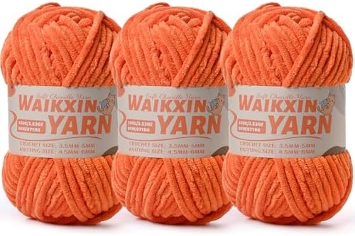 （3 Orange） 3 Pack Super Soft Fuzzy Chenille Chunky Yarn for Crocheting, 300g (261yds) Velvet Fluffy Yarn for Hand Knitting Baby Blankets Weaving Craft