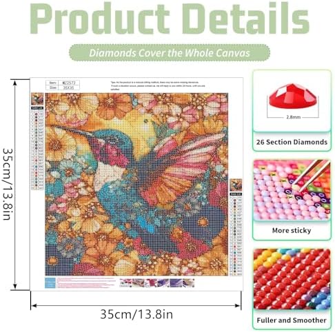 Xylogist Hummingbird Diamond Art Kits for Adults 14x14 Inch