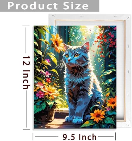 ldazao Cat Framed Paint By Numbers Kit for Adults Canvas Cats Sunflower Adult Paint By Number Artist Kits for Beginner DIY Easy Cat Garden Flower Oil Painting Home Room Decor Gift 9.5x12 Inch