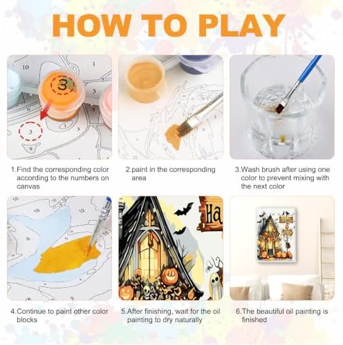 SENQAO Bat Shop Paint by Numbers Kit for Adults Beginner, Halloween Adult Paint by Number Kits on Canvas, DIY Acrylic Oil Easy Painting by Numbers for Home Wall Decor 8X12 inch (Halloween Shop)