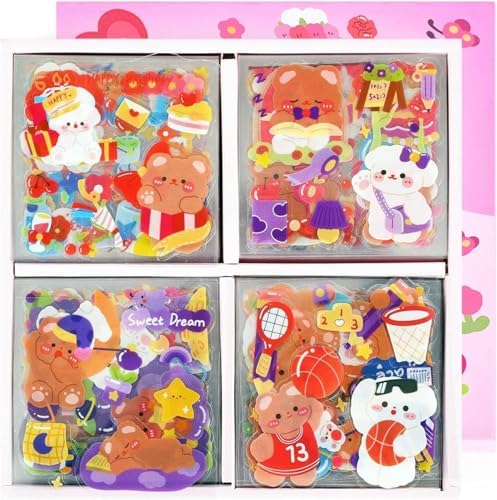 100 PCS Cute Cartoon Animal Stickers,Kawaii Transparent PET Sticker Sheets for Scrapbooking Bullet Journaling,Diary,DIY Arts Crafts,Album,Planners,Junk Journal