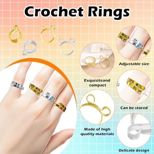 4pcs Knitting Crochet Loop Ring for Fingers Metal Open Yarn Guide Crochet Rings
