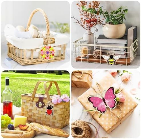 Sophena 80PCS Wooden Spring Ornaments to Paint, 8 Styles DIY Blank Unfinished Wood Insect Cutouts Ornament for Crafts Hanging Decorations, Dragonfly Butterfly Flower Shape Home Decorations Gifts