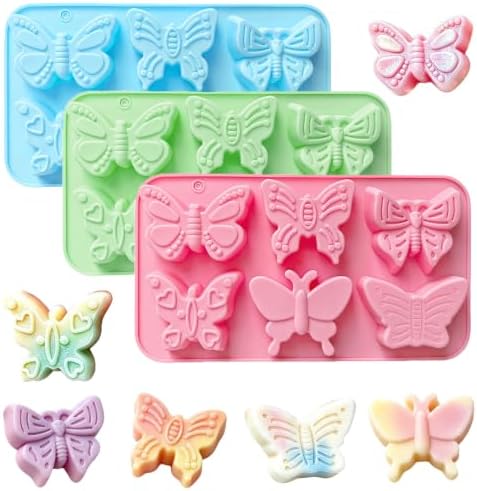 3 Pack Butterfly Silicone Soap Mold- Non-Stick Reusable for DIY & Baking | Soap Mold Making,Non-Stick,Reusable,Heat & Cold Resistant,Dishwasher Safe,for Chocolate,Wax Melts,Bath Bombs,Resin,Ice Cubes