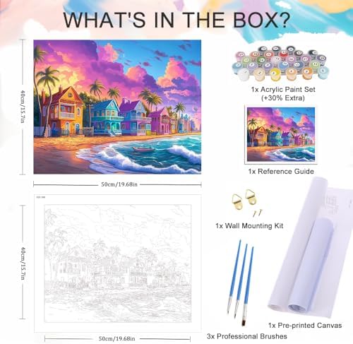 Natuyalo Paint by Numbers Kit for Adults - Beach Cottage Adult Paint by Number Kits on Canvas Without Frame, DIY Acrylic Painting by Numbers Kit for Gift Home Wall Decor 16x20 Inch
