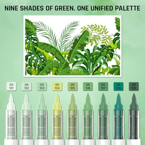 Nature Greens 9 Colors Acrylic Paint Markers Set for Art Painting, DIY Crafts, Wood, Glass, Canvas & More