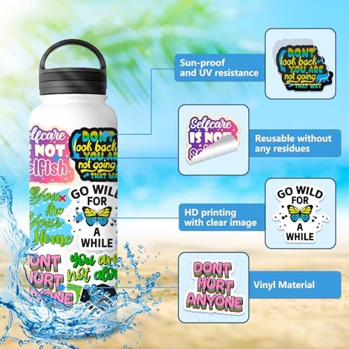 400PCS Inspirational Stickers, Holographic Motivational Sticker for Journal, Laptops, Positive Affirmation Quote Stickers - Waterproof Vinyl Scrapbook Sticker for Adults, Kids, Teachers, Classroom