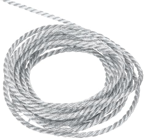 MECCANIXITY Twisted Cord Trim, 16 Yard 2mm 3-Ply Twine Braided Rope Shiny Thread String for Craft Gift Bag Curtain Christmas Decor, Silver-15m