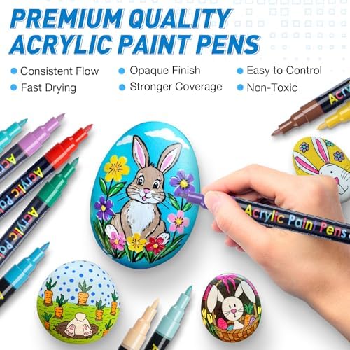 JR.WHITE Extra Fine Tip Acrylic Paint Pens Markers Set of 18: 0.7mm Fine Tip for Easter Eggs Decorating, Rock Painting, Glass, Wood, Ceramic – Easter Crafts, Scrapbooking Supplies, Drawing Art Crafts