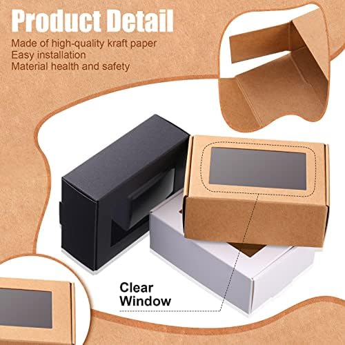 Zonon 30 Pcs Soap Boxes for Homemade Packaging, Mini Kraft Boxes with Window for Bakery Candy Soap Making Gift Packaging, 3.7x2.6x1.4 Inch (Black Brown White)