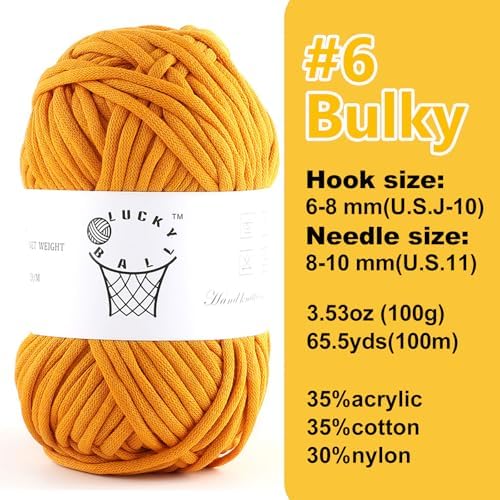 100g Yarn for Crocheting and Knitting,66yds/60m Cotton Yarn for Beginners,Cotton-Nylon Acrylic Blend Yarn for Beginners Crochet Kit Making(Pumpkin Yellow)