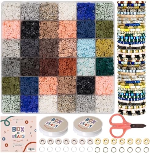 Box-O-Beads Earth Tones Clay Beads Bracelet Making Kit – 6,000 Pieces Premium Friendship Bracelet Jewelry Making Kit – Creative Arts and Crafts Kit Gift for Girls Ages 10–12