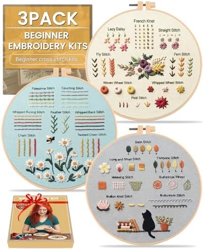 Beginner Embroidery Kit for Adults, Herb Garden Patterns with Video Guide