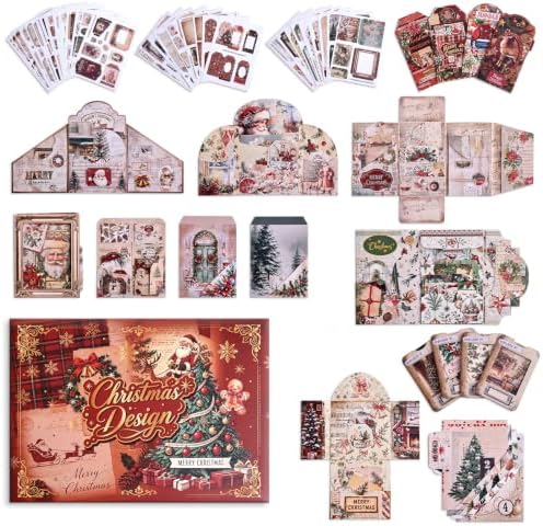Vintage Christmas Scrapbook DIY Kit - 35 Large Material Paper for Journals
