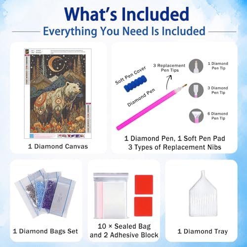 AUKELHJ Bear Diamond Art Kits for Adults, Diamond Painting, 12x16 Inch