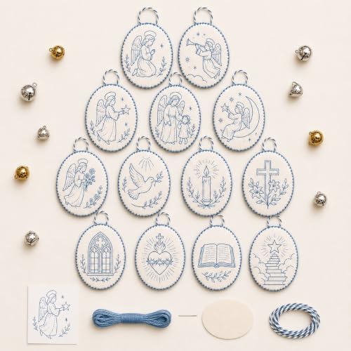 Beginner-Friendly DIY Heirloom Oval Embroidery Ornament Kit Collection, Christmas Embroidery Kit, Threads & Tools, Complete Craft Kits for Adults, Xmas Tree Hanging Decor (Angel)