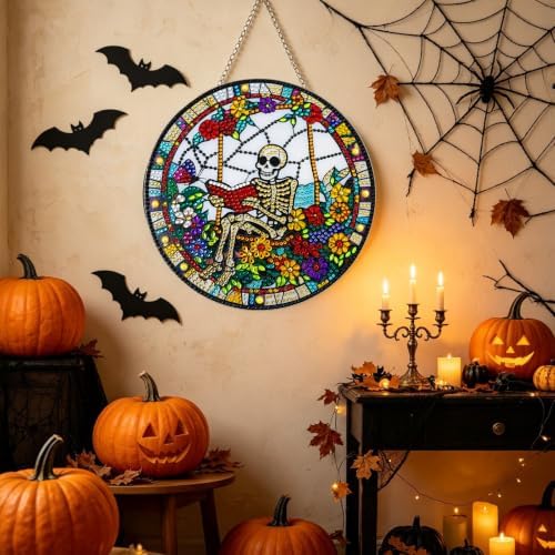 Halloween Skull Hanging Diamond Art Kits for Adults, Pendant Suncatcher