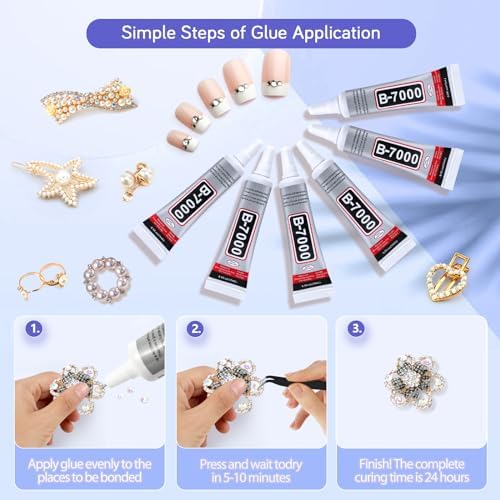 FITTDYHE 6PCS Jewelry Glue - 15ML/0.5fl oz Clear DIY Craft Glue for Rhinestones, Waterproof Strong Bond Adhesive for Phone Repair, Nail Art, Shoes, Fabric, Metal, Glass