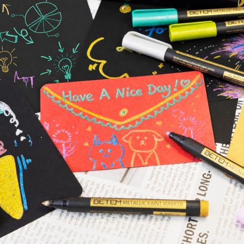 Betem Metallic Paint Markers, 26 Colors Acrylic Metallic Markers for Black Paper, 2mm Medium Tip Glitter Pens Scrapbooking Supplies, Teacher Appreciation Gift, Rock, Photo Albums, Card Making Kit