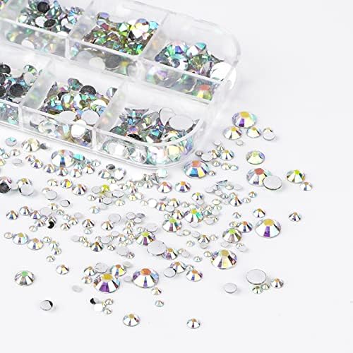 Canvalite 1500PCS Rhinestones Flat Back Gems, Nail Rhinestones Nail Art Gems with Pick Up Tweezers and Rhinestone Picker Dotting Pen, Nail Art Tools for Nails, Clothes, Face, Craft