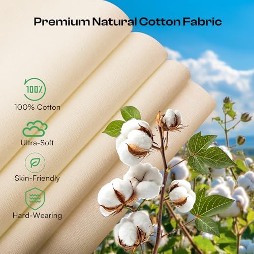 12 PCS Embroidery Fabric for Needlework Garment Craft, Pre-Cut Beige Embroidery Cloth, Natural Cotton Embroidery Cloth Fabric Squares (9.8 × 9.8 Inch)