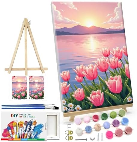 ATDMS Flowers Paint by Numbers Kit for Adults with Frame 8x12 Inch