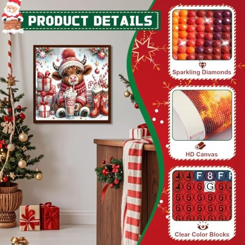 Christmas Diamond Art Kits for Adults,Cow Diamond Painting 13.8 x 13.8 Inch